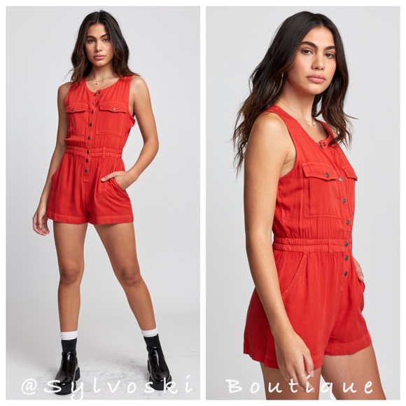 🔥Rvca Rompers TAUREN POPPY RED NWT - Picture 2 of 9